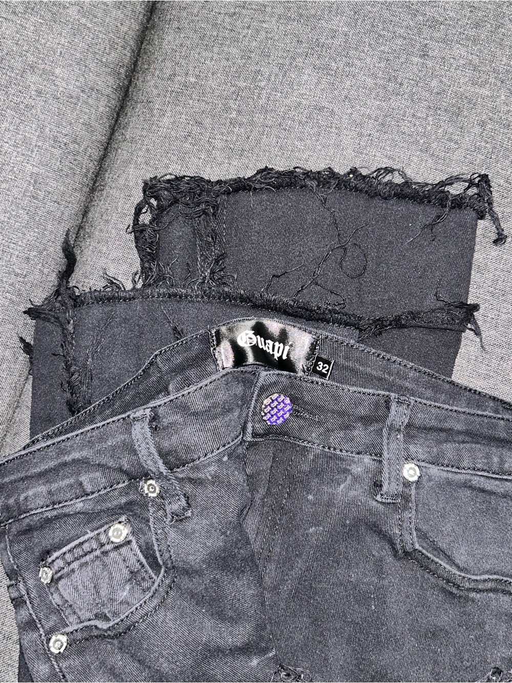 Men’s Black Skinny Jeans - Distressed Hem, Size 32